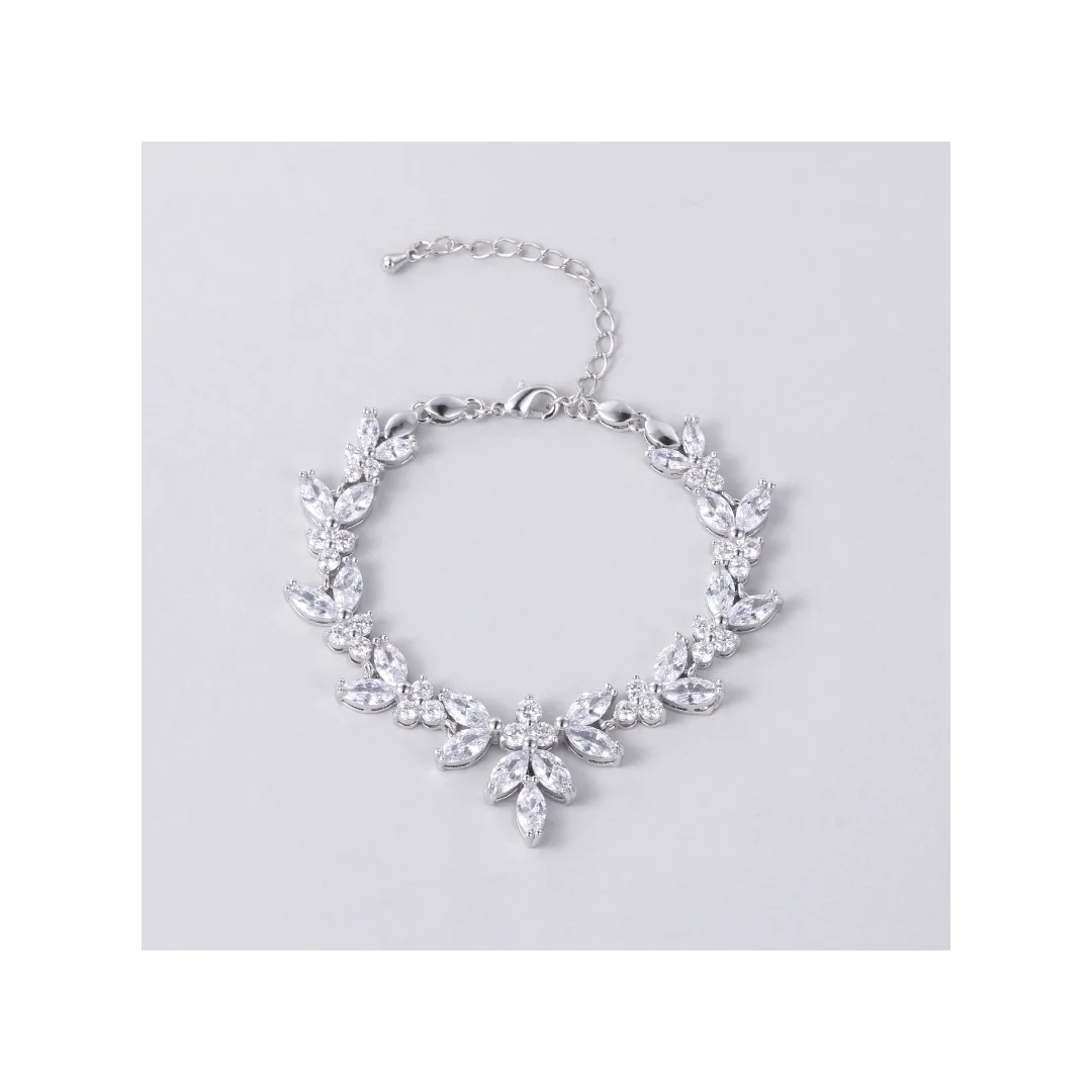 Bracelet de mariage à fermoir et feuilles en cristaux