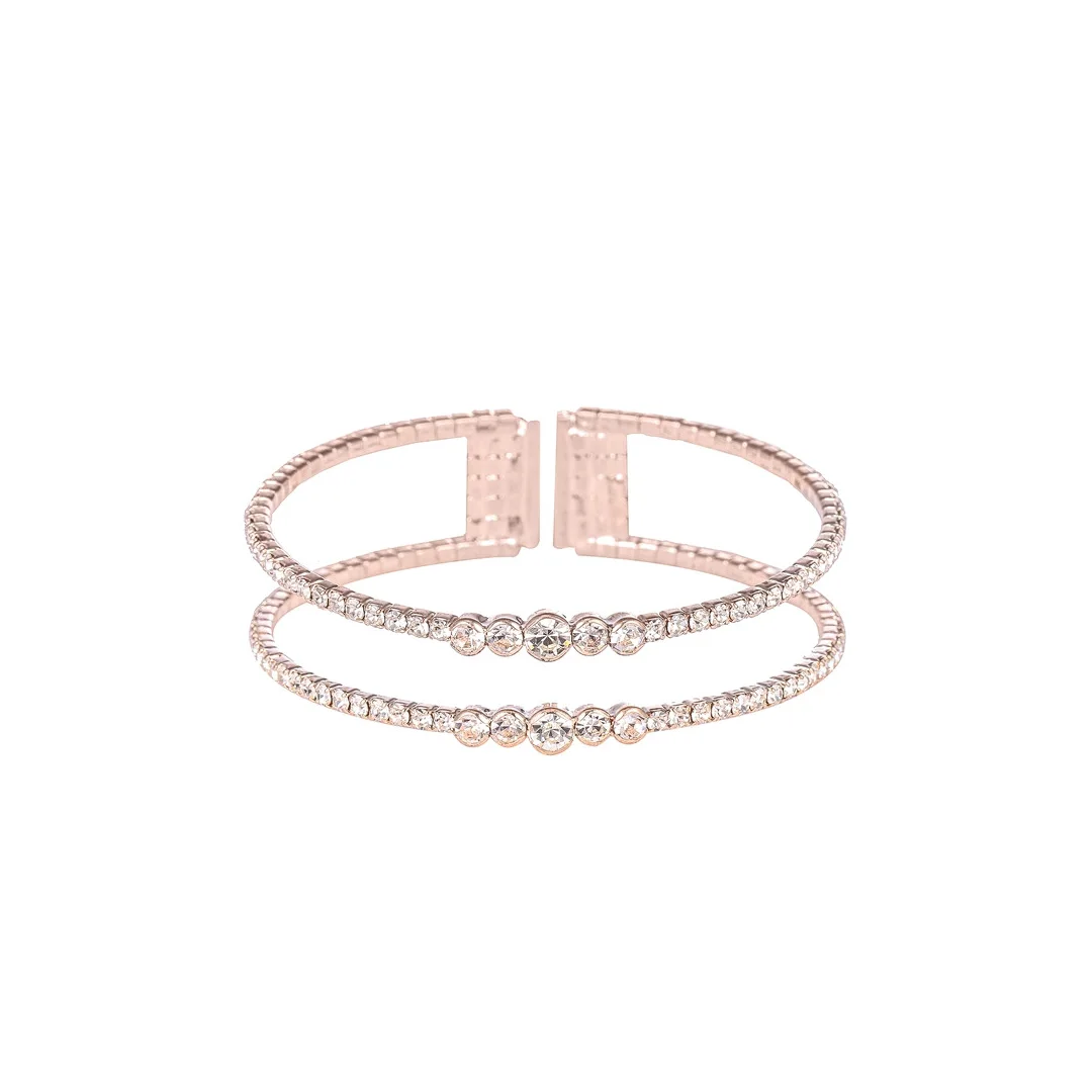 Pulsera de cristales de doble fila en tono oro rosa