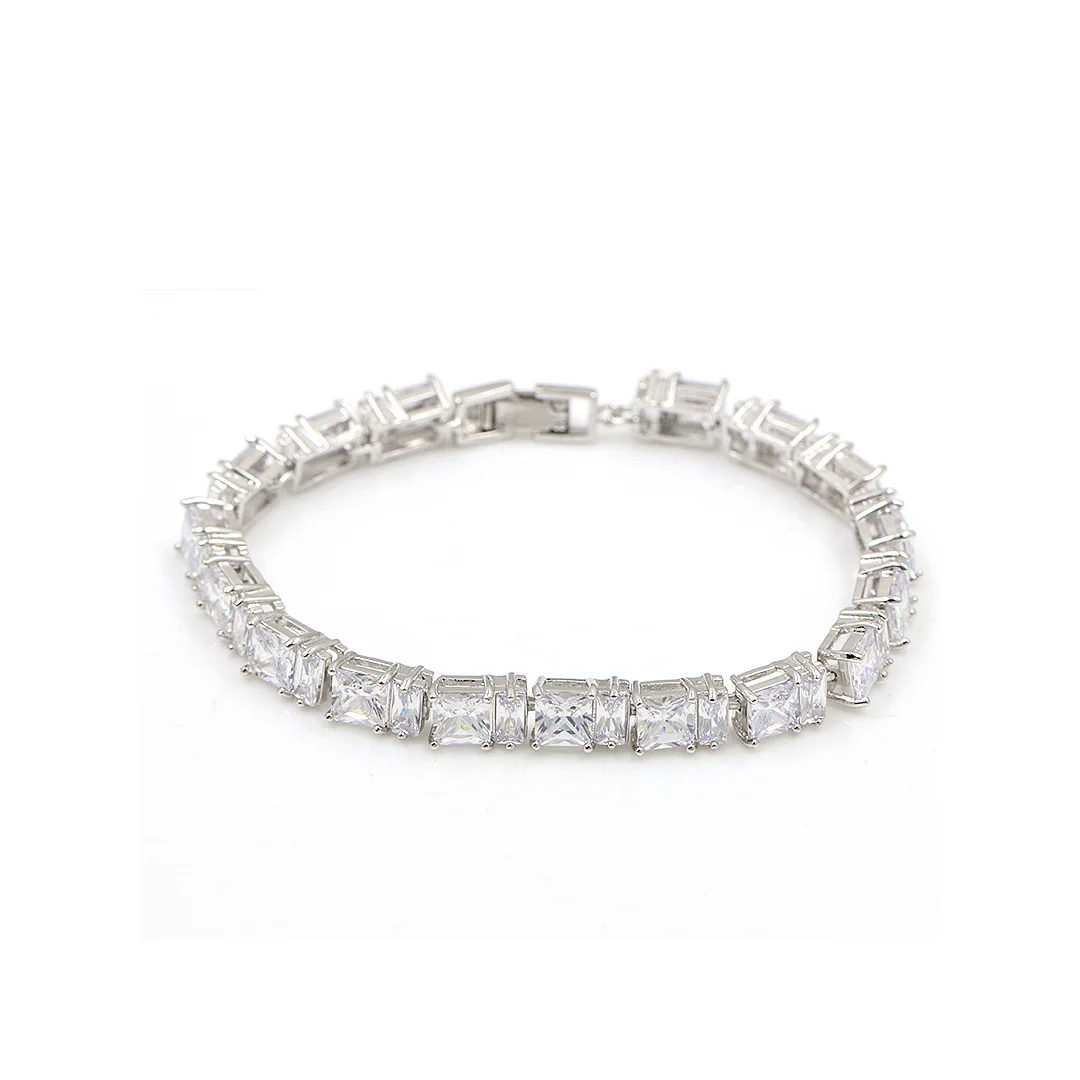 Clear rectangular crystal tennis bracelet reference
