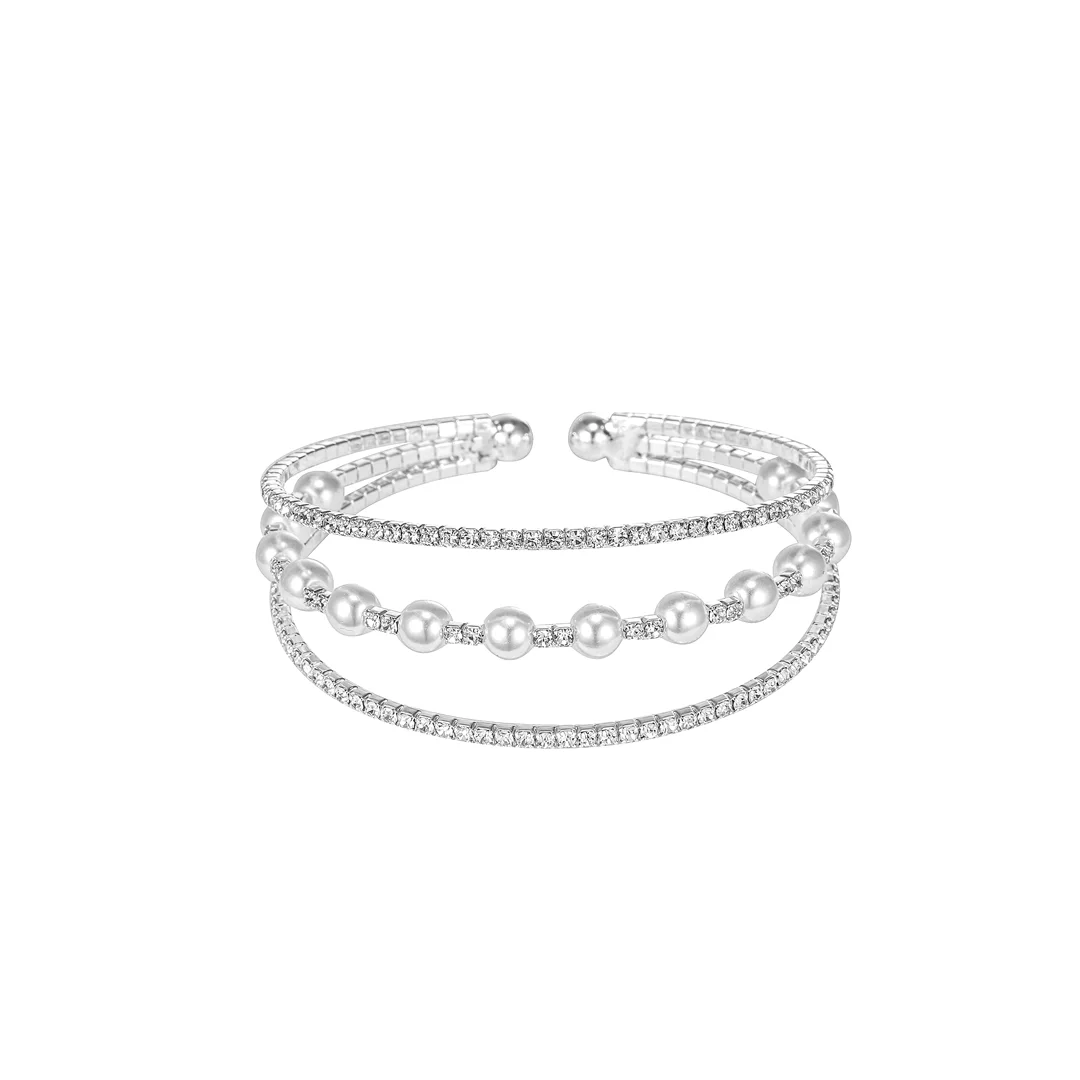 Brazalete abierto de cristales con aspecto de perla