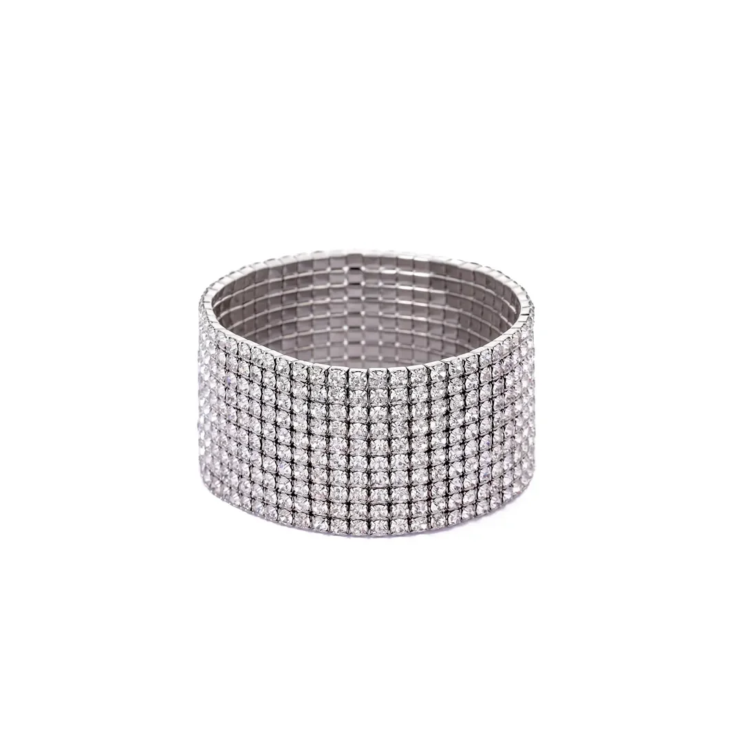 Bracelet extensible large à strass incolores