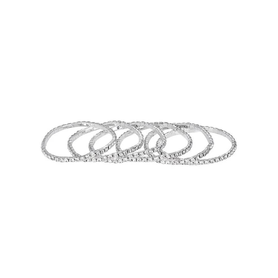 Combinación de pulseras elásticas de cristales en tono plateado
